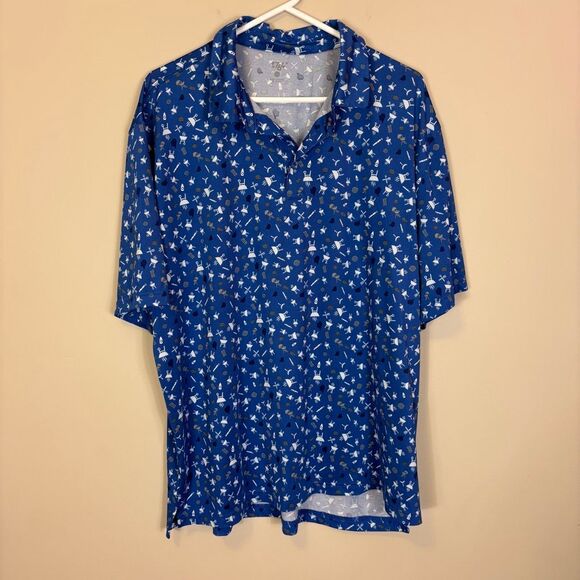 1764 Men's Blue Barbecue Print Golf Polo Shirt Sweat Wicking 2X - Picture 1 of 6
